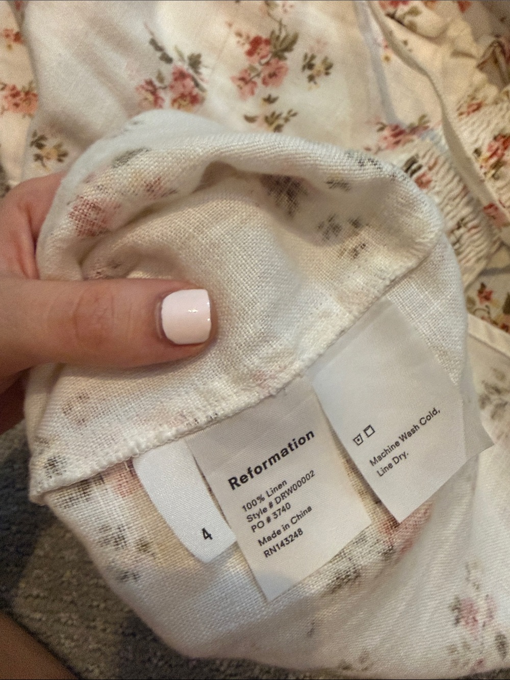 Reformation Cream Linen Mini Dress with Pink Rose Print - Picture 2 of 3